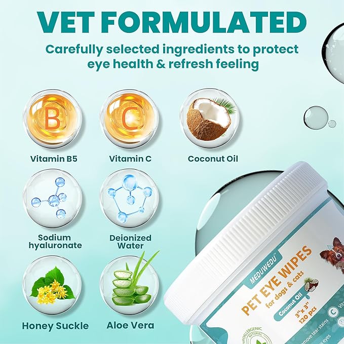 MEDUWEDU Eyes Wipes for Dogs & Cats 120 Counts, Grooming Kit Care for Dogs and Cats, Prevent Tear Stains, Eye Debris, Discharge, Mucus Secretions,Coconut Scent