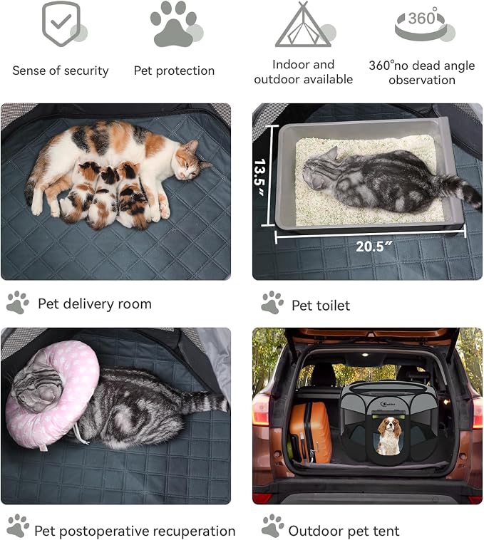 Siedihit Playpen for Middle Dog Cat, Dogs Tent Crate Cage Indoor | Outdoor, Portable Pop Up Dog Kennel with Carrying Bag for Rabbits (Dark Grey with Pad, Medium)