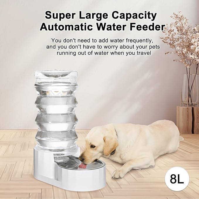 Distributeur d'eau pour chien RIZZARI Gravity : Grande fontaine d'eau automatique en acier inoxydable de 8 L – Conception anti-déversement sans BPA pour grands chiens et foyers multi-chiens – Pour usage quotidien intérieur et extérieur