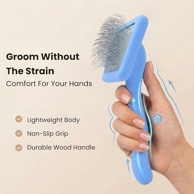 Small Slicker Brush & Lavender Detangler Spray Pack, Dog Grooming at Home | Best Brush For Long Haired Dogs, Dematting Comb & Detangling Spray For Goldendoodle Coats, Puppy Matting Grooming Supplies
