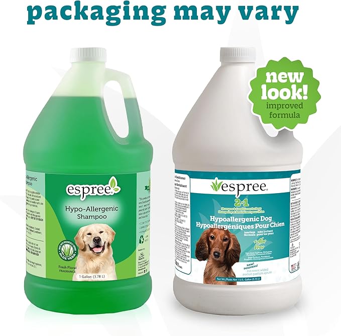 Espree Hypoallergenic Dog Shampoo & Conditioner, Salon Dog Grooming Supplies, Tearless Formula with Aloe Vera, Made Without Sulfates, Parabens, Harsh Chemicals and Dyes, for Sensitive Skin, Gallon