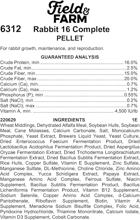Blue Seal Field & Farm - Rabbit Feed 16 Complete | 25 Pound Bag, Premium Rabbit Food, Using Quality Ingredients, Pellets Provide Complete Daily Nutrition for All Rabbit Types