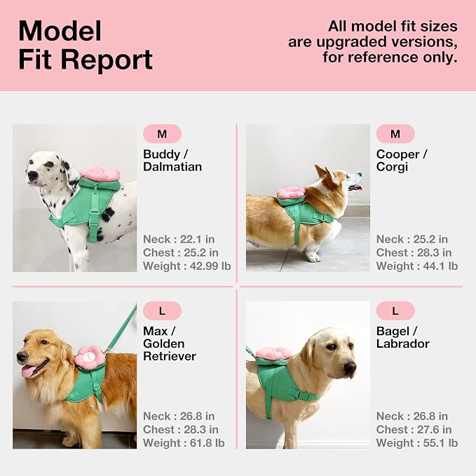VETRESKA Flora Dog Harness, Leash and Collar Set, No Pull Vest Harness, M | for Walking and Training, Adjustable, Easy Control and Soft Padded Pet Harness and Backpack for Small Medium Large Dogs