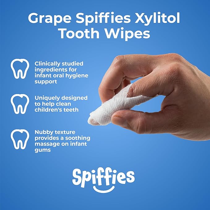 Baby Teeth Wipes - Grape Flavor, Xylitol-Enriched Baby Gum Cleaner & Dental Wipes for Teething Relief and Teeth Cleaning - Safe for Infants & Toddlers, 20 Count (Pack of 3)