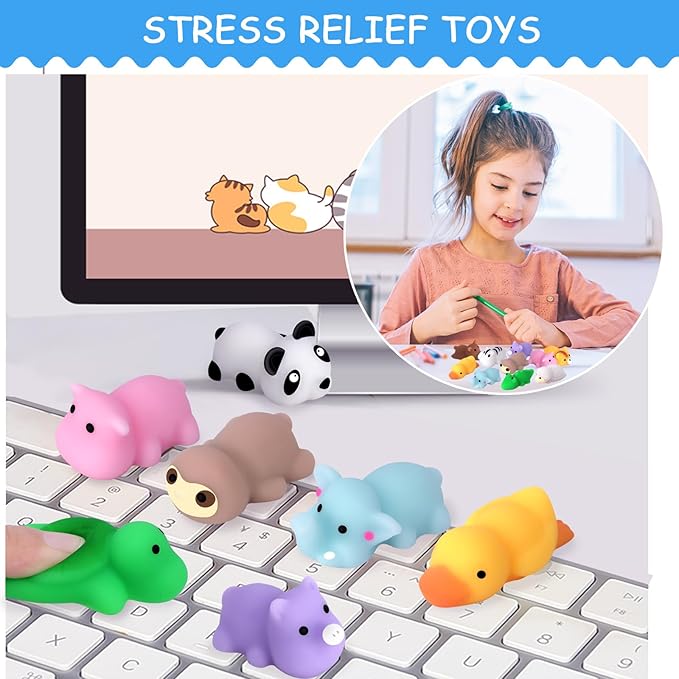 POKONBOY 30 Pcs Squishies Mochi Toys, Mini Kawaii Squishy Forest Animals Squeeze Stress Relief Toys Easter Basket Stuffers Christmas Birthday for Kids