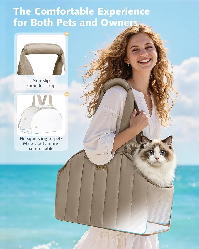 Pecute Dog Purse Carrier, Lightweight Dog Carriers for Small Dogs,XL,Khaki | Breathable mesh,Foldable,Paper-textured fabric is water-repellent,Built-in safety rope,Machine washable,Under 8.8lbs