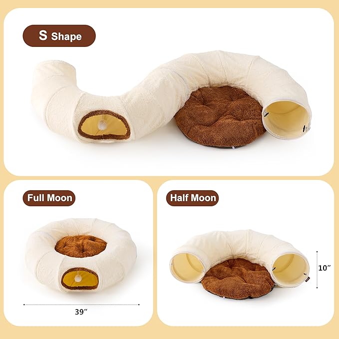 ZOMISIA Large Cat Tunnel Bed - Cute Donut Bed for Indoor Cats with Washable Circle Cushion, Round Pet Peekaboo Cave Toy for Multi Kitten/Puppy/Rabbit