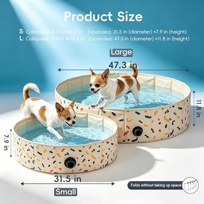Foldable Dog Pool & Dog Ball Pit with Balls Included, Portable Multifunctional Ball Pit for Dogs & Cats, Anti-Collapse Non-Slip Pet Play Pool(Beige L+132 Balls)