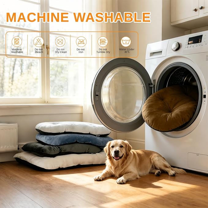 Washable Oval Dog Bed for Small Dogs,Silver-Tipped High-Resilience,Brown | Non-Slip Bottom Prevents Sliding,Soft Plush Short Fur,Machine Washable Cushion,Ideal for Crates & Small Spaces,23"x17"x2.8"
