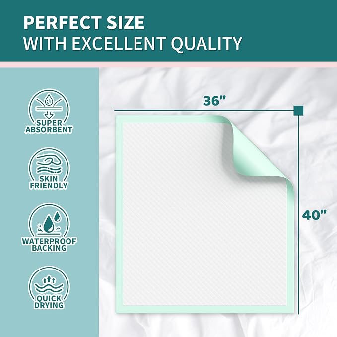 MILDPLUS Disposable Bed Pads for Adults 40"x36" 40 Pack Extra Large | Super Absorbent Underpads for Seniors & Pets, Waterproof Incontinence Pads, Mattress Protector