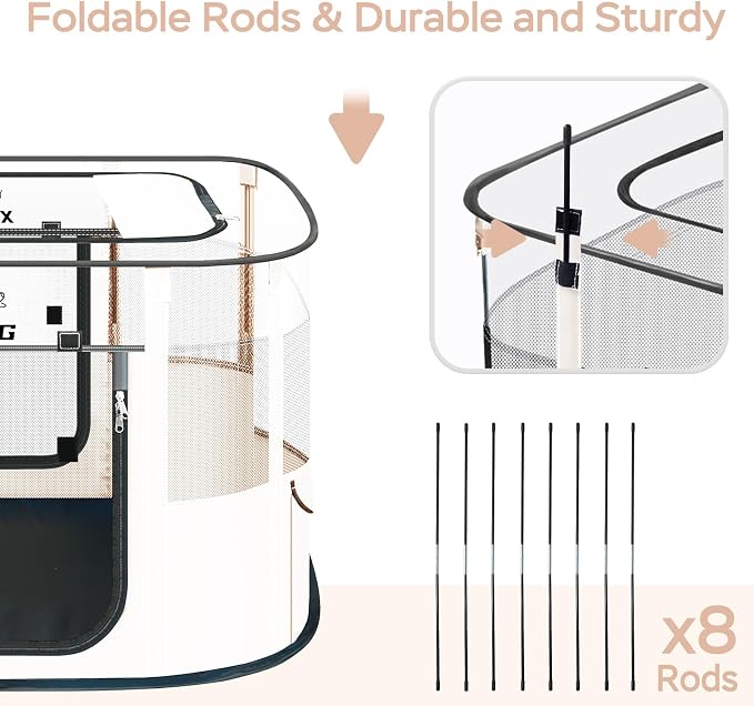 XRG Foldable Dog Playpen with pad，Indoor Cat Kennel L(35.4"x27.6"x23.6") | Portable Dog Crates with Upgrade Breathable Mesh，Sturdy Cat cage Indoor & Outdoor for Rabbit or Small Animals,Beige