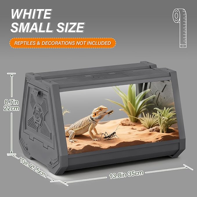 Smart Lighting Reptile Terrarium with Timer & Dual-Mode LED/UVB - Adjustable Brightness All-in-One Habitat, Wide View Escape-Proof Dual Doors for Gecko, Frog, Tarantula, Snake or Insects