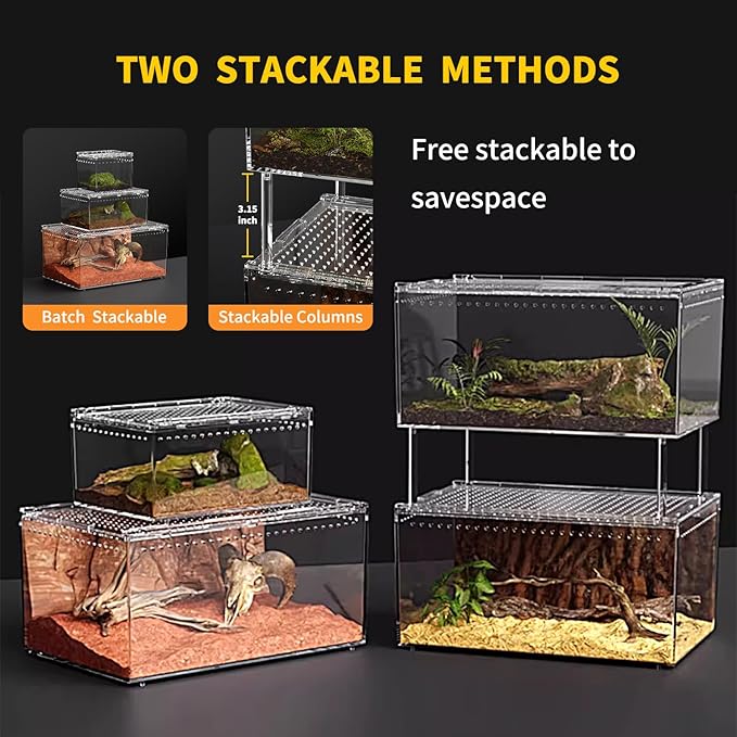 Reptile Growth Reptile PC Terrarium,Tarantula Enclosure,Spider Tank with Magnetic Button.16"x10" x 8" Lizard Enclosure,Reptile Breeding Tank for Insect,Fish,Tarantula,Hermit Crab,Small Bearded Dragon