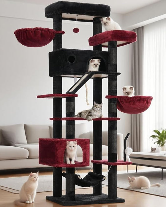 Gitelsnour Gothic Cat Tree for Large Cats, 78.7"(200cm) Tall Cat Tower for Indoor Cats Multiple Cats with Large Top Perch, Cat Condo, Cat Hammcok, Cat Scratching Post, Black and Red GCT031BR