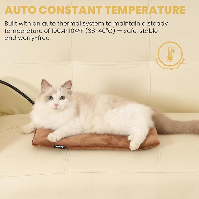 Pet Heating Pad for Cats Dogs Indoor & Sheltered Outdoor Waterproof Heated Cat Bed Heated Dog Bed Chew Resistant Cord Constant Temperature Brown 16 x 13 Inch