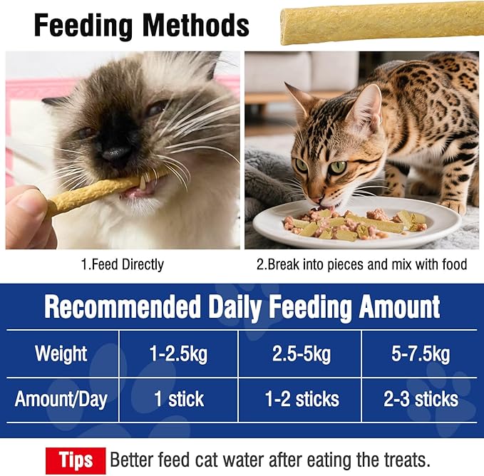 30g Freezed Dried Cat Chew Stick Egg Yolk Flavor, Cat Dental Treats for Freshens Breath and Reduce Tartar, Feline Teething Sticks Cats Treats Snack