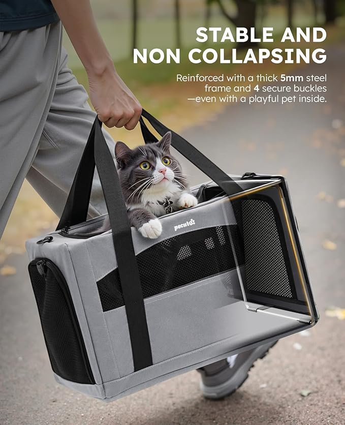 Pecute Cat Carrier Stable, Pet Carrier with Privacy Partition,Gray | Safe For Car Travel, Stable Steel Frame, Soft-Sided Pet Carrier Bag For Dogs And Cats Up To 11lbs, Foldable Design.
