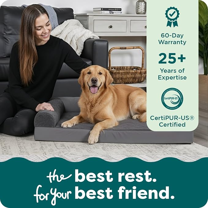 FurHaven Orthopedic Dog Bed for Large Dogs, L-Shaped Chaise Mattress with Orthopedic Egg Crate & Solid Orthopedic Foam Base for Joint Support, Washable Cover, Jumbo XL, Plush & Velvet, Platinum Gray