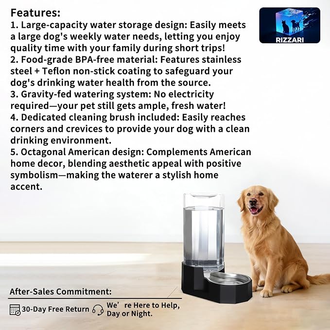 Sfozstra 9L Lagre Gravity Dog Water Dispenser: Multi Pet Hydration | Long Lasting Water Supply /Multi Pet Homes /No Filter Use / Home Kennel Garage Outdoor Use/Easy Maintenance