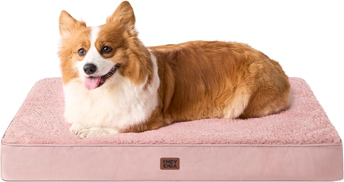 EHEYCIGA Orthopedic Dog Bed Large with Removable Washable Cover, 35IN Pink | Egg Crate Foam Support, Durable Oxford fabric, Non-Slip Bottom, Machine Washable, Soft Waterproof Plush Pet Bed Mat For Crate