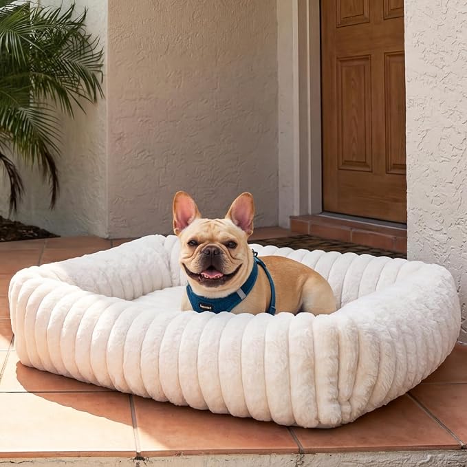 Dog Bed for Small Medium Size Dog, Washable Fluffy Rabbit Fur Pet Bed for Puppy and Kitten, Orthopedic Dog Cat Beds with Removable Cover & Anti-Slip Bottom Medium Dog Bed self Warming