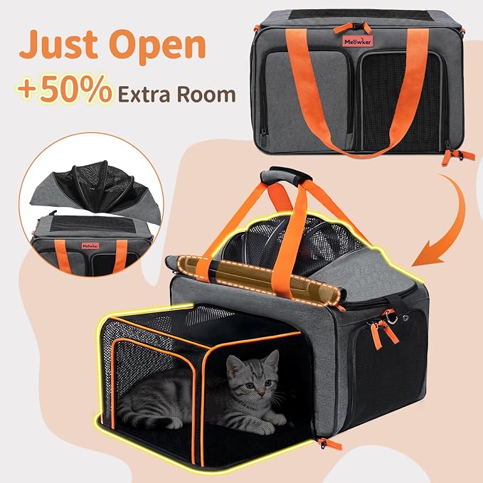 Soft Sided Cat Pet Dog Carrier, Large Airline Approved Travel Bag | Top Loading Breathable Mesh, Foldable Expandable Design, Fits Kittens & Puppies Up to 15 Lbs, Comfy for Transport Scenarios