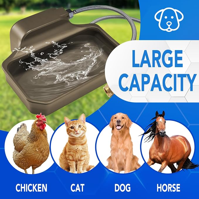 PETTEN Auto Fill Dog Water Bowl, Outdoor 1Gal/3.75L Automatic Dispenser | Auto-refill float valve,no electricity.3.75L for dogs/cats&livestock.3/4"GHT hose connection.Food-grade HDPE,durable