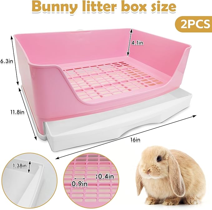 kathson 2PCS Large Rabbit Litter Box Trainer, Potty Corner Toilet with Drawer Bigger Pet Pan for Adult Hamster, Guinea Pig, Ferret, Galesaur, Bunny and Other Animals (Pink,Brown)