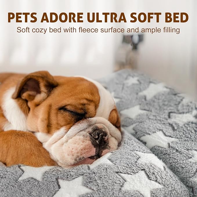 Mora Pets Dog Bed Crate Pad Ultra Soft Pet Bed with Cute Star Print Washable Reversible for Large Medium Small Dogs 21 x 12 inch 2 Pack Grey