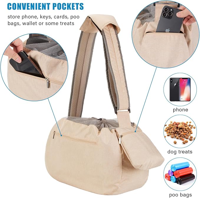 Ownpets XL Dog Sling 15-25lbs, Hands-Free Carrier with Bottom Support Pad | Sturdy Base Prevents Pet Sagging, Soft Shoulder Strap for Comfort, Storage Pocket, Secure Fit for Vet & Travel