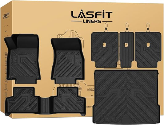 LASFIT Floor Mats & Cargo Mat with Seatback for Mercedes Benz GLB 2020-2026 250/35 AMG (Fit 5 Seats), All Weather TPE Floor Liners Custom Fit GLB 1st & 2nd Row & Trunk Mat with Backrest