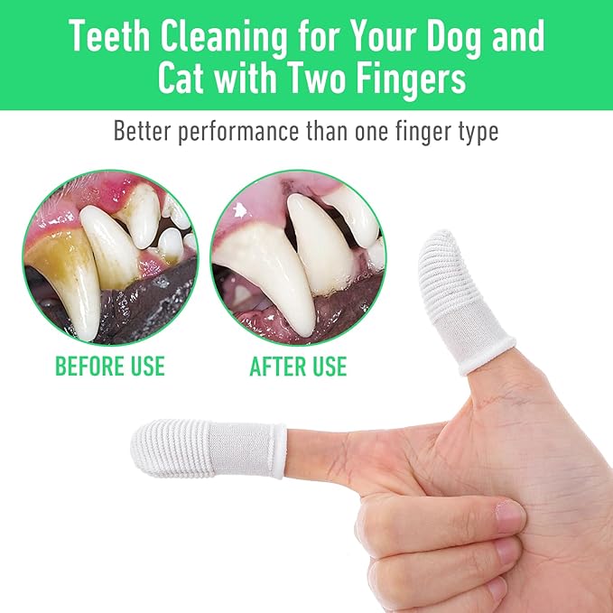 YUIANLB 50 Pcs Pet Dental Care Kit Finger Toothbrush Oral Cleaning Wipes Soft Washable Fabric Freshens Breath Reduces Plaque Tartar Complete Oral Hygiene Set for Puppies Kittens at Home