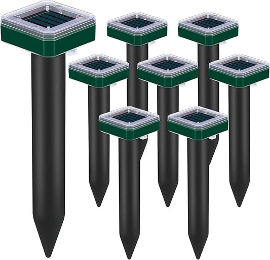 8 Pack Mole Repellent Solar Powered for Lawns Snake Repellent for Yard Gopher Trap Groundhog Vole Repellent Ultrasonic Spike Outdoor Waterproof Sonic Chipmunk Rodent Burrowing Animals Deterrent Stake
