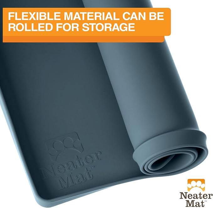 Neater Pet Brands Neater Mat Pet Mats for Food and Water, Cat & Dog Bowl Mat Waterproof Silicone, Feeding Tray, Dog Food Mats for Floors, Placemat w/Raised Edge for Under Bowls, 16” x 10”, Slate Blue
