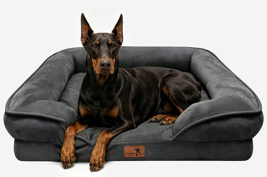 Spotted Play Orthopedic Dog Bed with Sides - Sofa Beds for Extra Large Dogs, Supportive Foam Pet Couch Bed with Washable Removable Cover, Waterproof Lining and Non-Slip Bottom, Dark Grey - XL-Plus