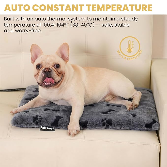 Pet Heating Pad for Cats Dogs Indoor & Sheltered Outdoor Waterproof Heated Cat Bed Heated Dog Bed Chew Resistant Cord Constant Temperature Gray Paw Print 20 x 16 Inch