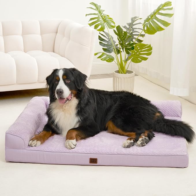 EHEYCIGA Memory Foam Dog Bed, Large Orthopedic Dog Bed, Lilac | Washable Removable Cover, Waterproof Flat Pet Sofa Couch with Nonskid Bottom, 44x32x6.5