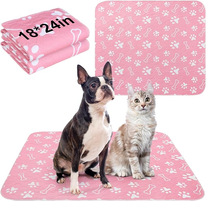 BEAUTYZOO 2 Pack Washable Pee Pads for Dogs,Reusable Puppy Pads 18x24 Pink | Waterproof Super Absorbent,Non Slip and Leak-Proof Against Urine,Whelping Pads Mats for Puppy Potty Training,Playpen,Crate