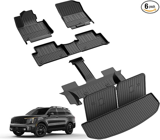 Original 2021-2026 Sorento Floor Mats & Cargo Liner & Backrest Mat for Kia Sorento 6/7 Seats (Not for Hybrid) - Custom Fit TPE Floor Liners & Trunk Mat - All Weather Mats for Sorento 2021-2025 2026