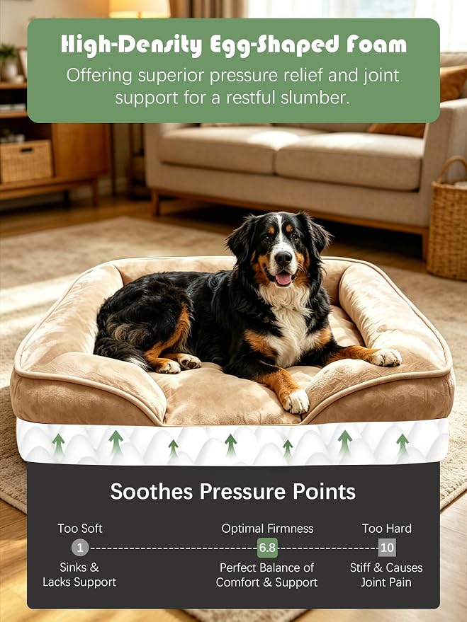 Spotted Play Orthopedic Dog Bed with Sides - Sofa Beds for Extra Large Dogs, Supportive Foam Pet Couch Bed with Washable Removable Cover, Waterproof Lining and Non-Slip Bottom, Brown - XL-Plus