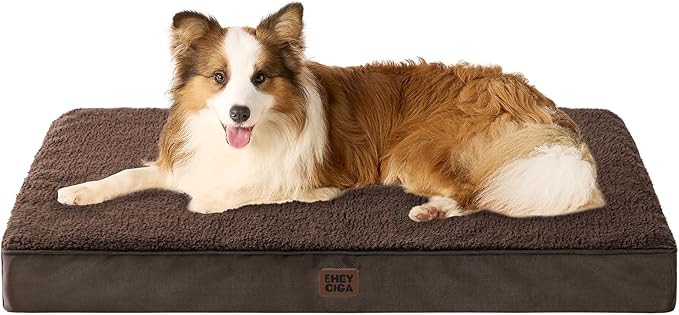 EHEYCIGA Orthopedic Dog Bed Large with Removable Washable Cover, 41IN Brown | Egg Crate Foam Support, Durable Oxford fabric, Non-Slip Bottom, Machine Washable, Soft Waterproof Plush Pet Bed Mat For Crate