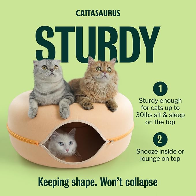 Peekaboo Cat Cave Donut for Multiple & Large Cats up to 30-45 lbs, 3-in-1 Self Warming Cat Bed, Tunnel & Scratcher for Indoor Cats, Washable & Detachable Dog Bed (Pastel Macaron, Large)