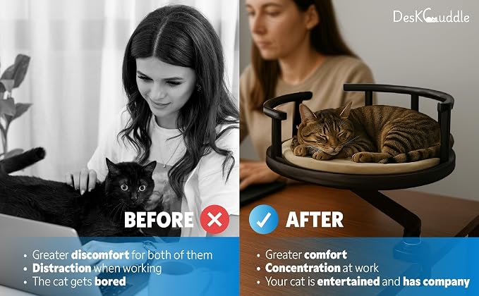 Cat Bed with Memory Foam Cushion Eco-Friendly Wood, Washable Non-Slip Covers – Keeps Your Pet Close While You Work – Modern Cat Furniture