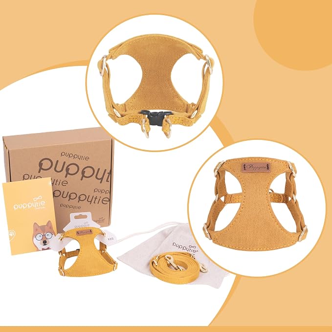 Puppytie No Pull Small Dog Harness with Multifunction Dog Leash,Lightweight Soft Adjustable No Choke Escape Proof Pet Harness Vest Pet Harness Vest,S,Yellow