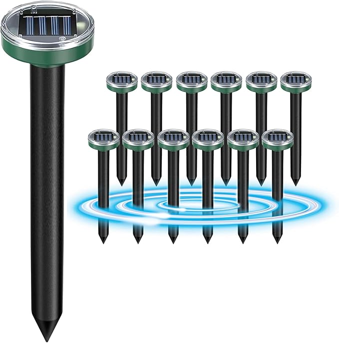 12Pcs Snake Repellent for Yard, Mole Repellent, Solar Ultrasonic Groundhog Gopher, Skunk, Vole, Rabbit, Rodent,Repellent Outdoor for Lawn Garden & Yard