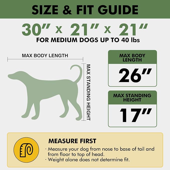Veraste 30" Soft Collapsible Travel Dog Crate for Medium Dogs,Green | 4-Door Foldable Travel Crate,breathable mesh, foldable with storage bag