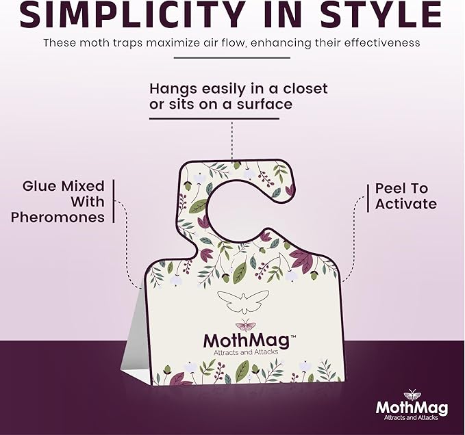 MothMag Moth Traps for Clothes, Closets, Fabrics, and Carpets, Clothes Moth Traps, Closet Moth Traps, Clothing Moth Pheromone Traps (12 Pack)