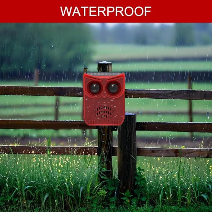 HULPPRE Solar Outdoor Motion Sensor Alarm-13 Sounds Including Dog Barking&Gunshot,130db Loud Noise Maker,4 Modes,Motion Activated Strobe Light,Say Goodbye to The intruders