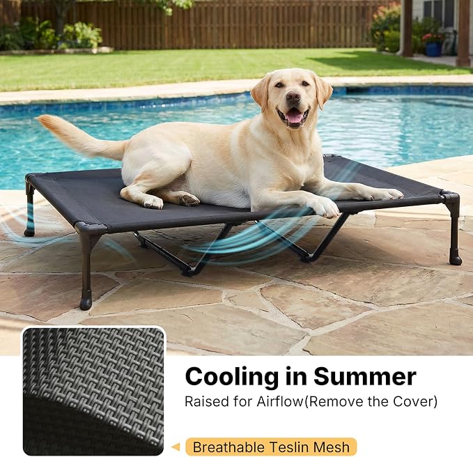 Veehoo Orthopedic Elevated Dog Bed with Fluffy Plush Bolster Cushion, Indoor Raised Dog Beds for Large Dogs, Soft Pet Sofa Cot with Removable Washable Mat, No-Slip Feet, 59 x 37 inches, Haze Blue
