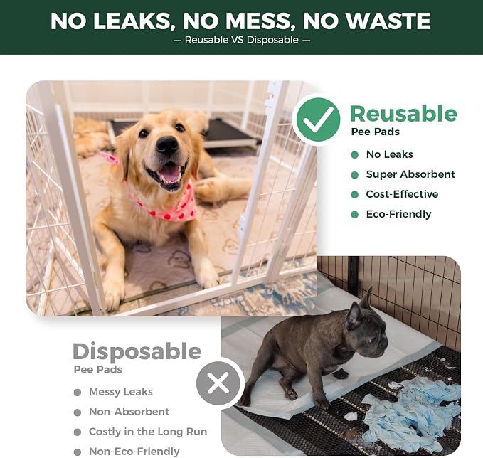FXW Washable Pee Pads for Dogs, Super Absorbent, 39" Square, 2 Packs | Machine washable, Non-slip backing